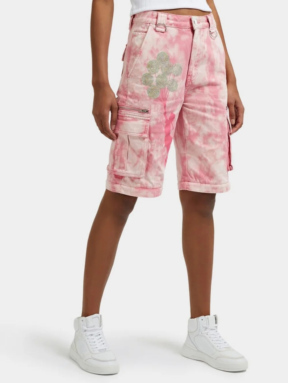 GUESS × Banksy Malia Cargo Pants with Tie-Dye Effect In Pink Size 27 - Picture 3 of 9